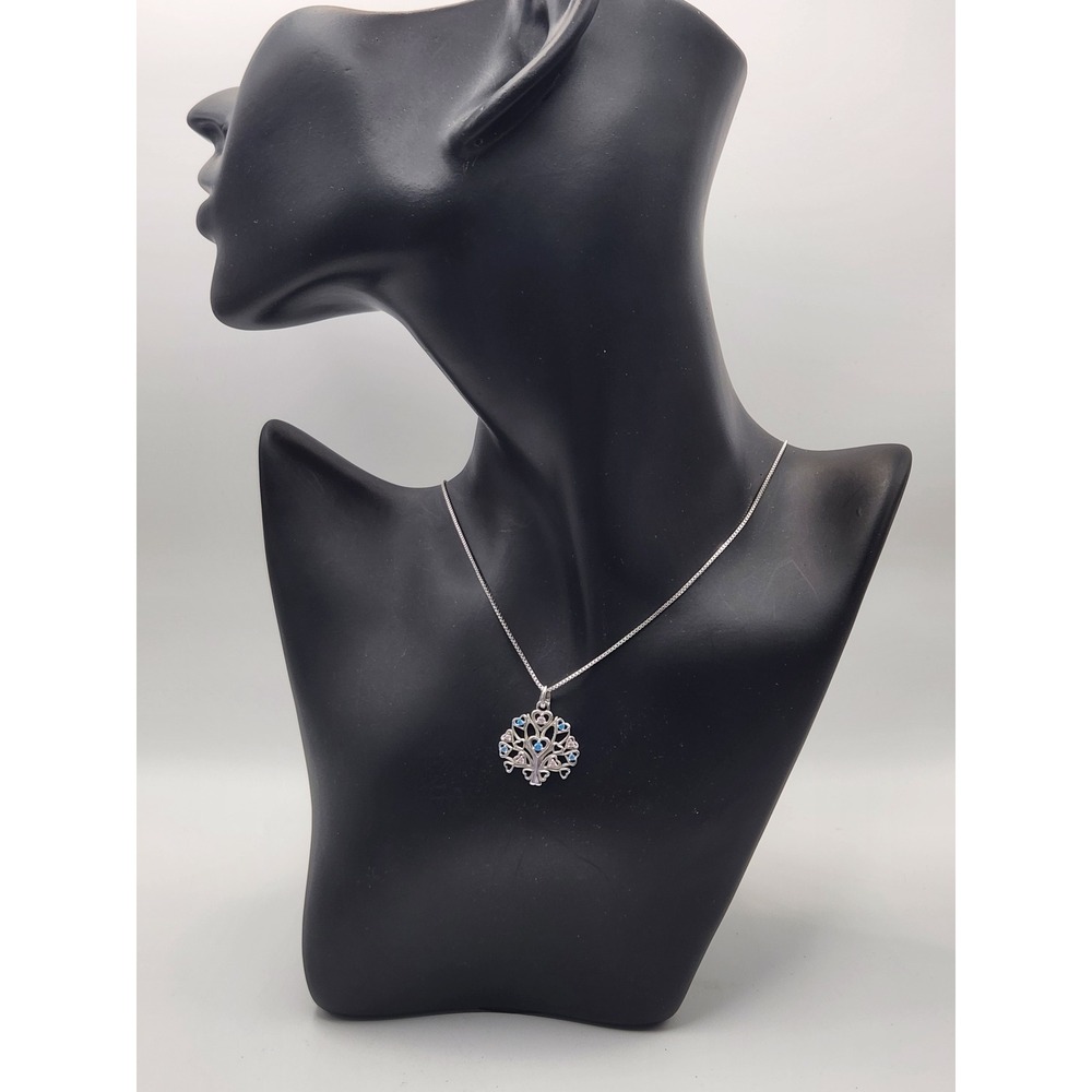 Sterling Silver Tree of Life Heart Pendant Necklace Blue Pink CZ‎ Italy 925 18in